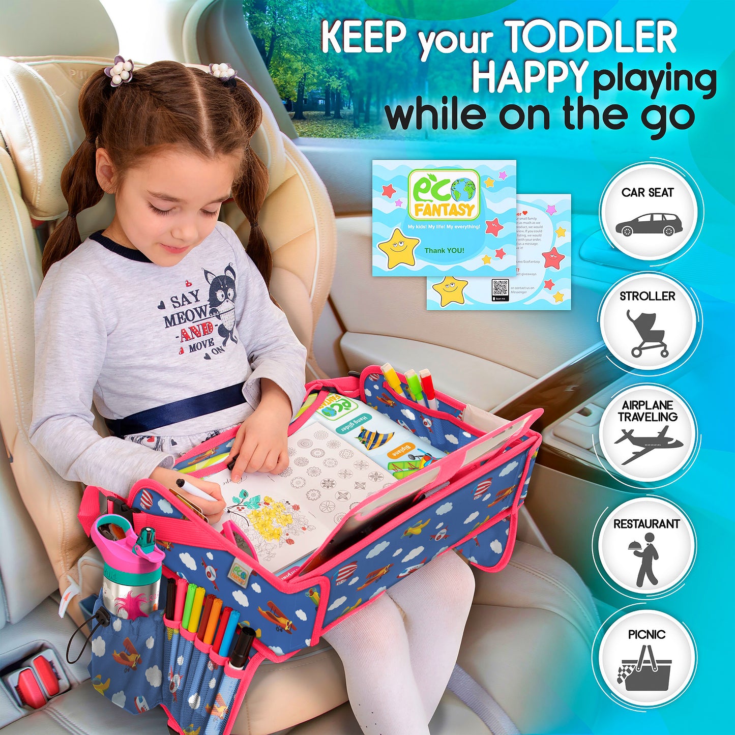 ECOFANTASY Car Seat Travel Tray for Toddlers (Airplanes)