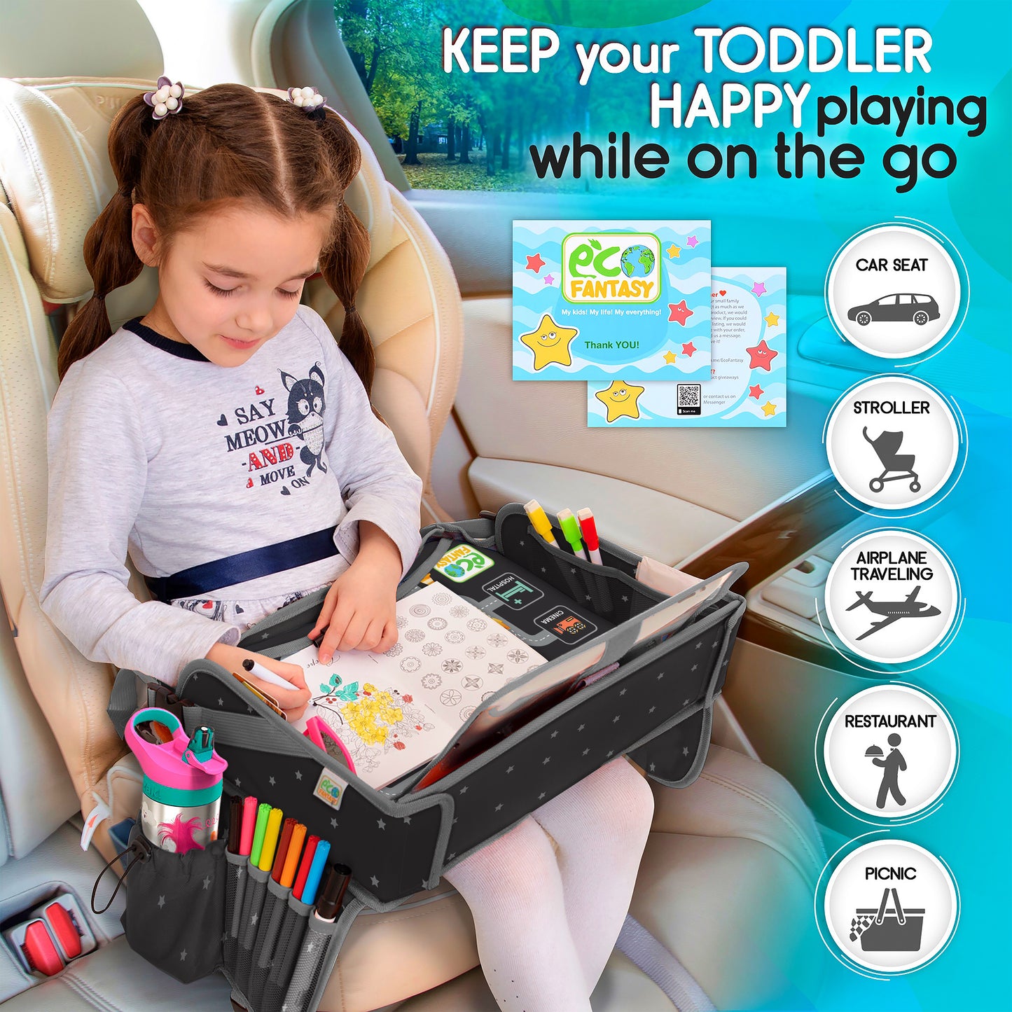 ECOFANTASY Car Seat Travel Tray for Toddlers (Premium Black)