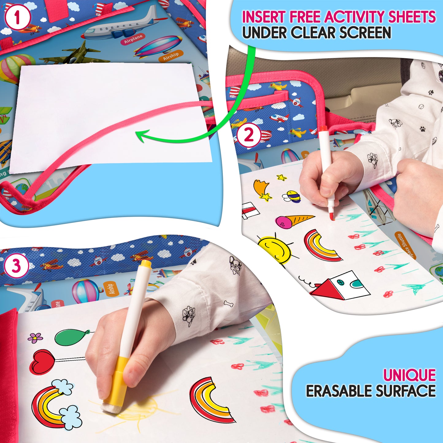 ECOFANTASY Car Seat Travel Tray for Toddlers (Airplanes)