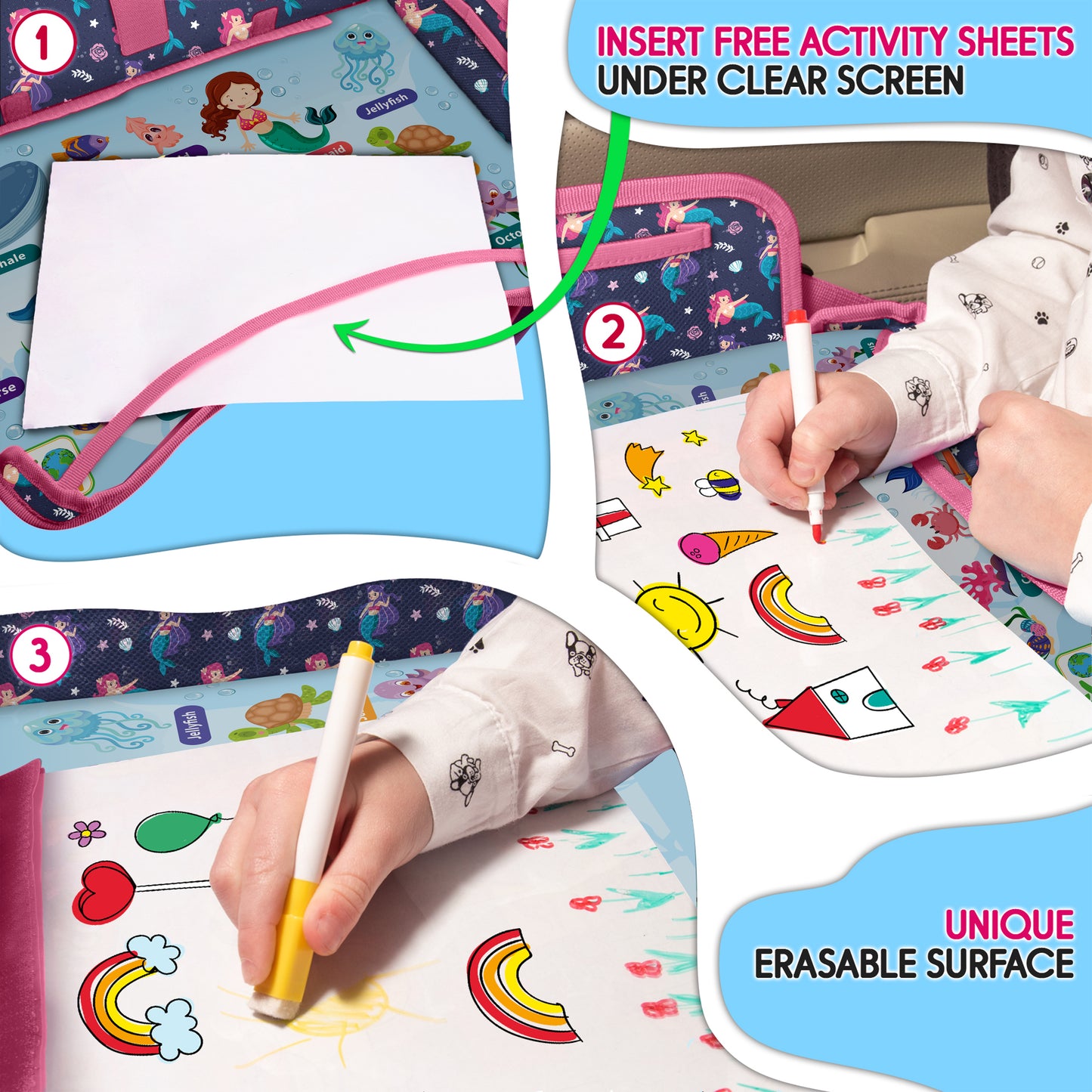 ECOFANTASY Car Seat Travel Tray for Toddlers (Mermaid)
