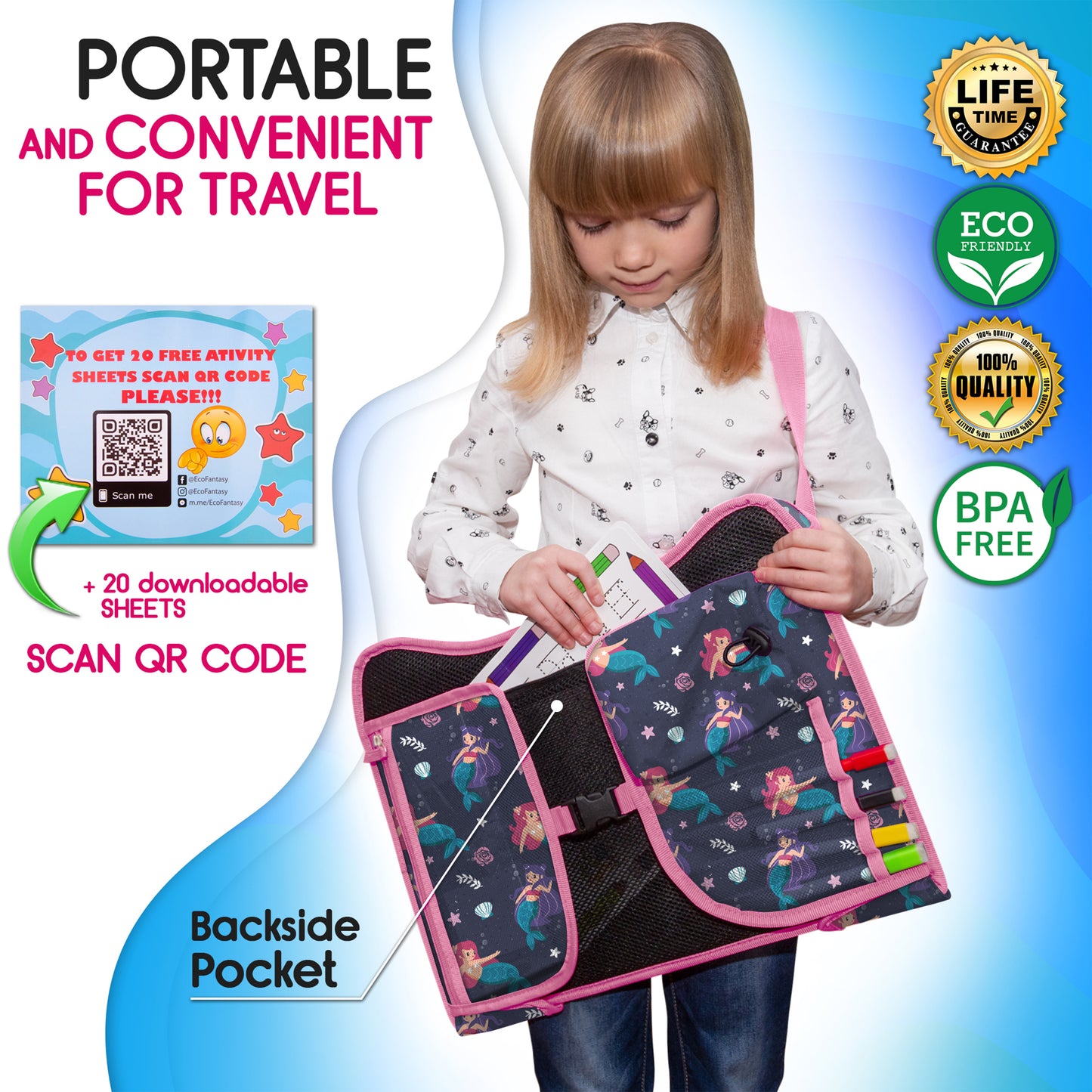 ECOFANTASY Car Seat Travel Tray for Toddlers (Mermaid)