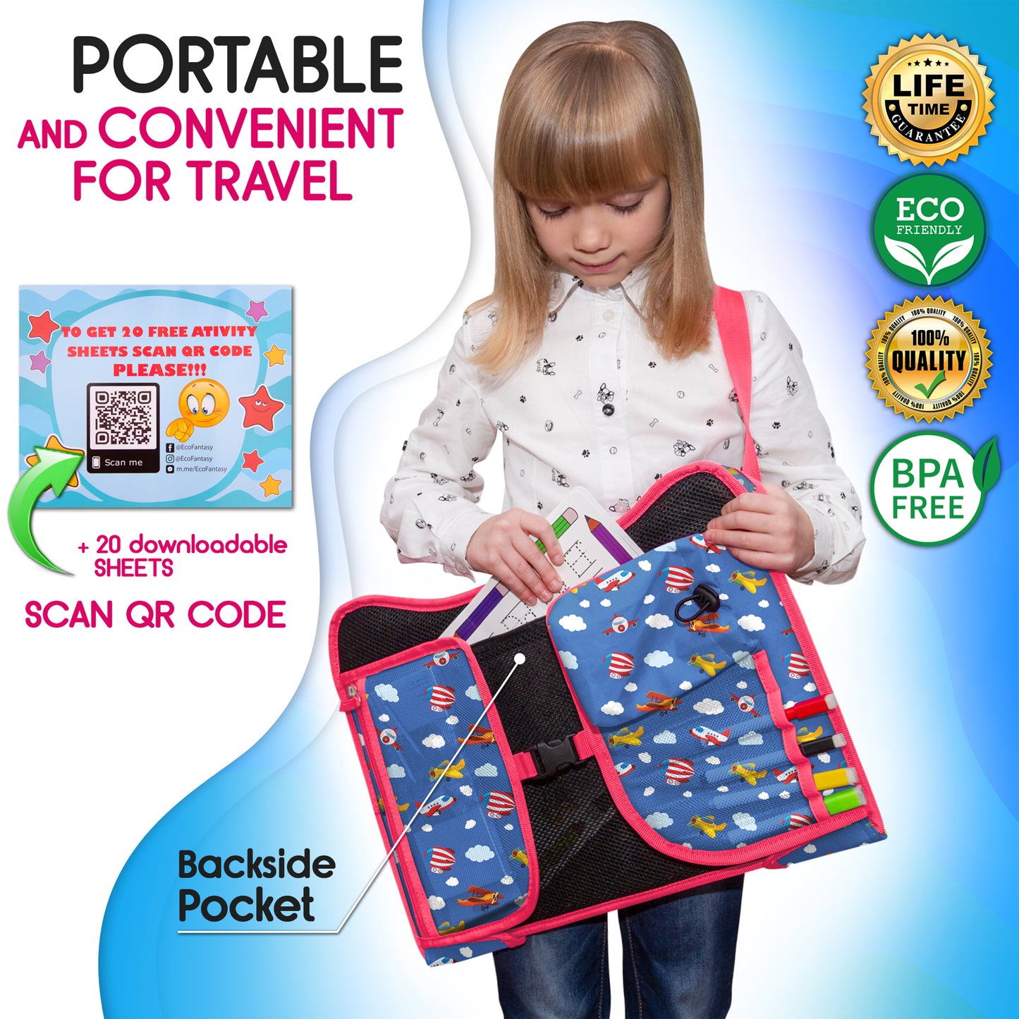 ECOFANTASY Car Seat Travel Tray for Toddlers (Airplanes)