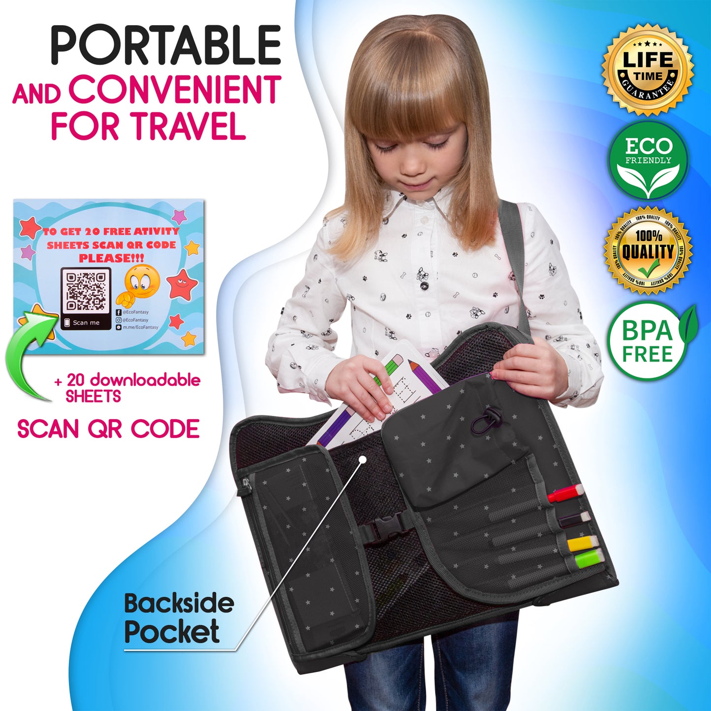 ECOFANTASY Car Seat Travel Tray for Toddlers (Premium Black)