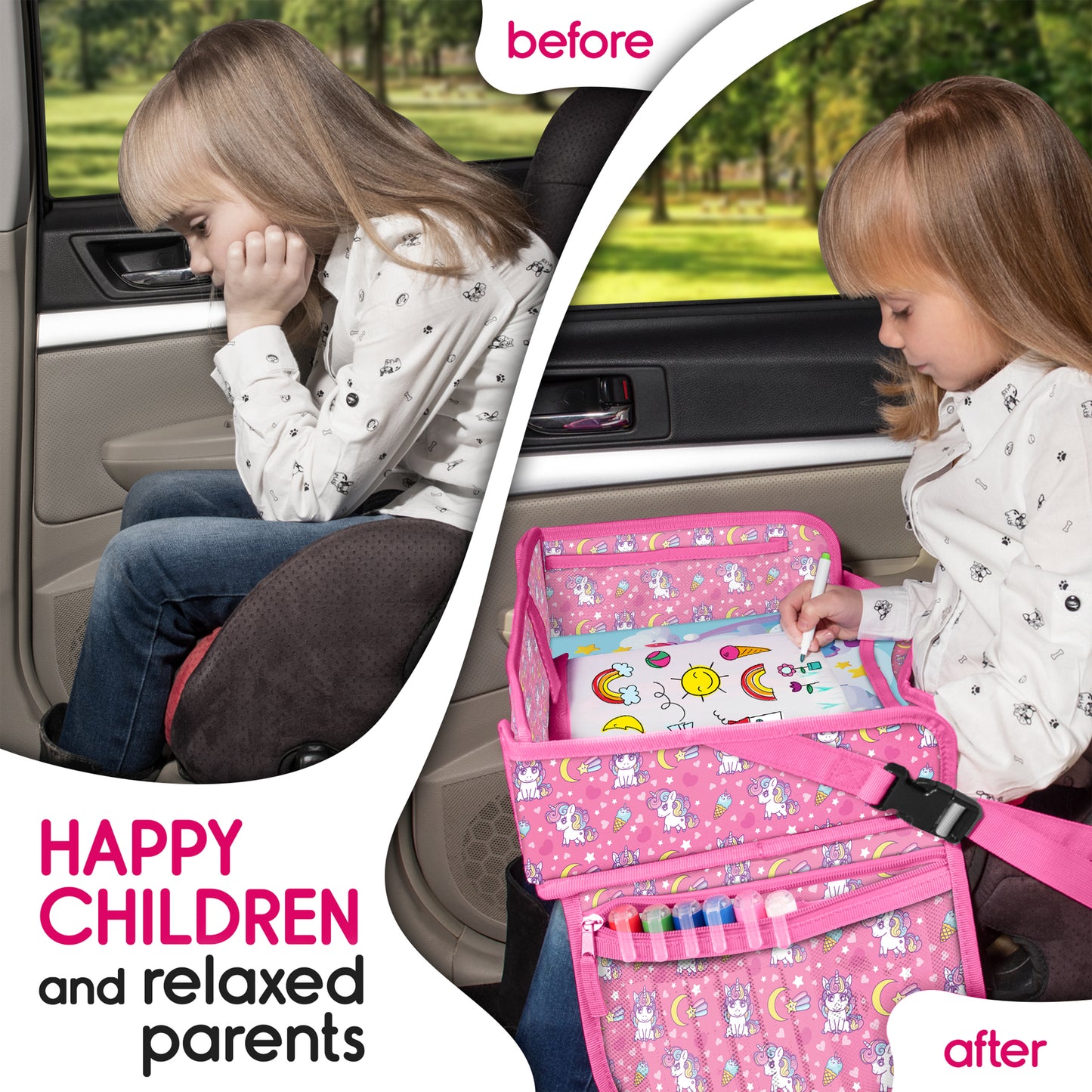 ECOFANTASY Car Seat Travel Tray for Toddlers (Unicorn)