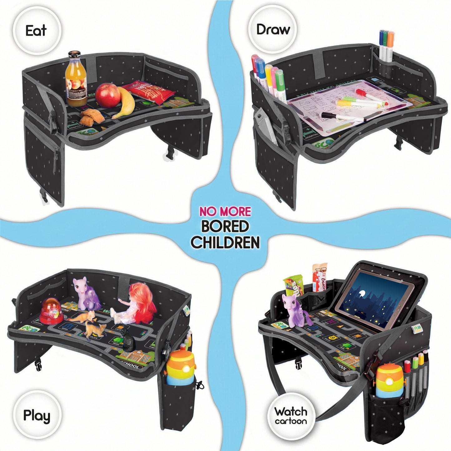 ECOFANTASY Car Seat Travel Tray for Toddlers (Premium Black)
