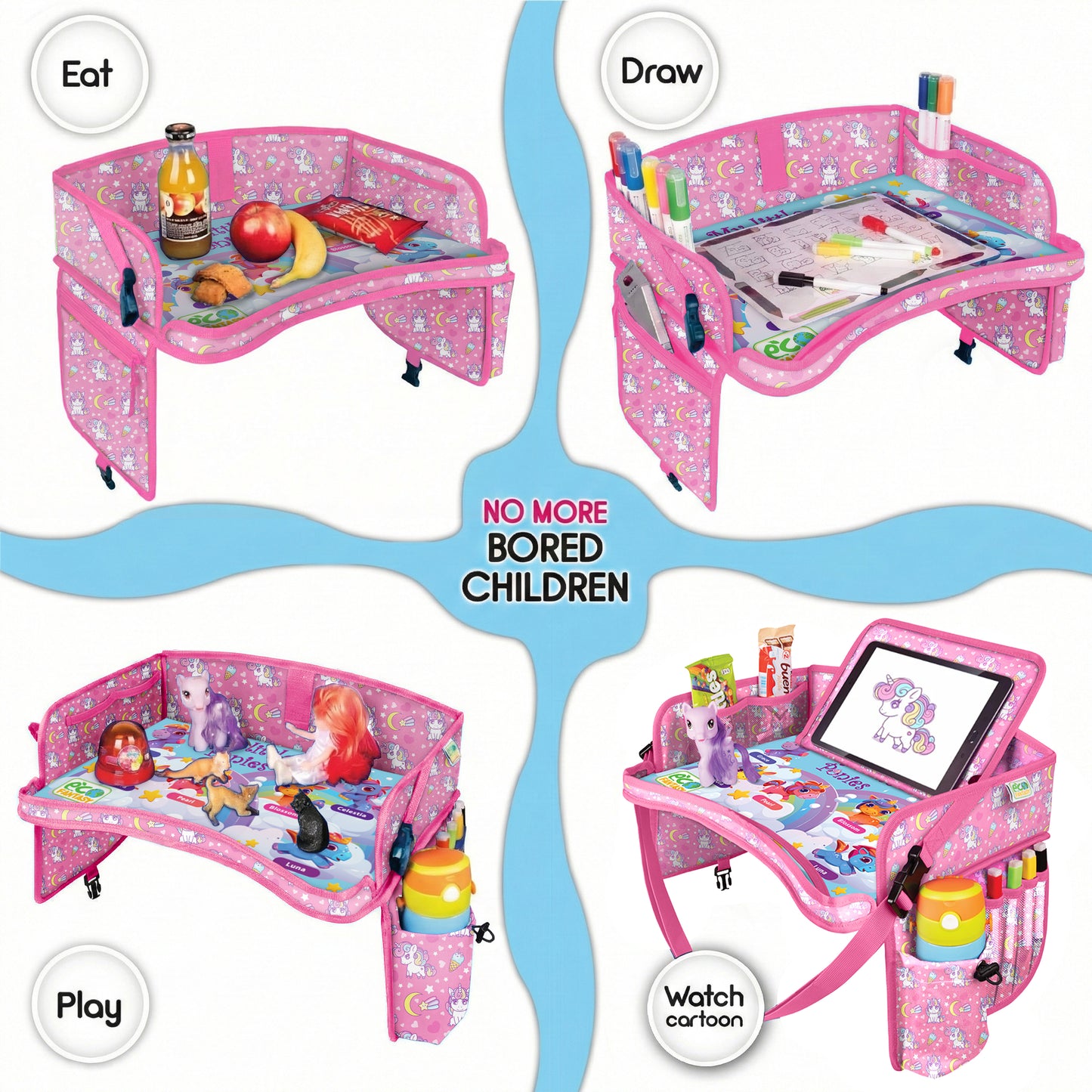 ECOFANTASY Car Seat Travel Tray for Toddlers (Unicorn)