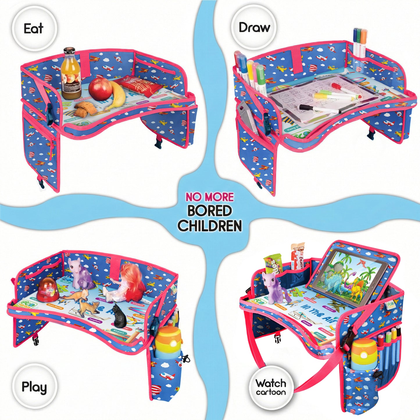 ECOFANTASY Car Seat Travel Tray for Toddlers (Airplanes)