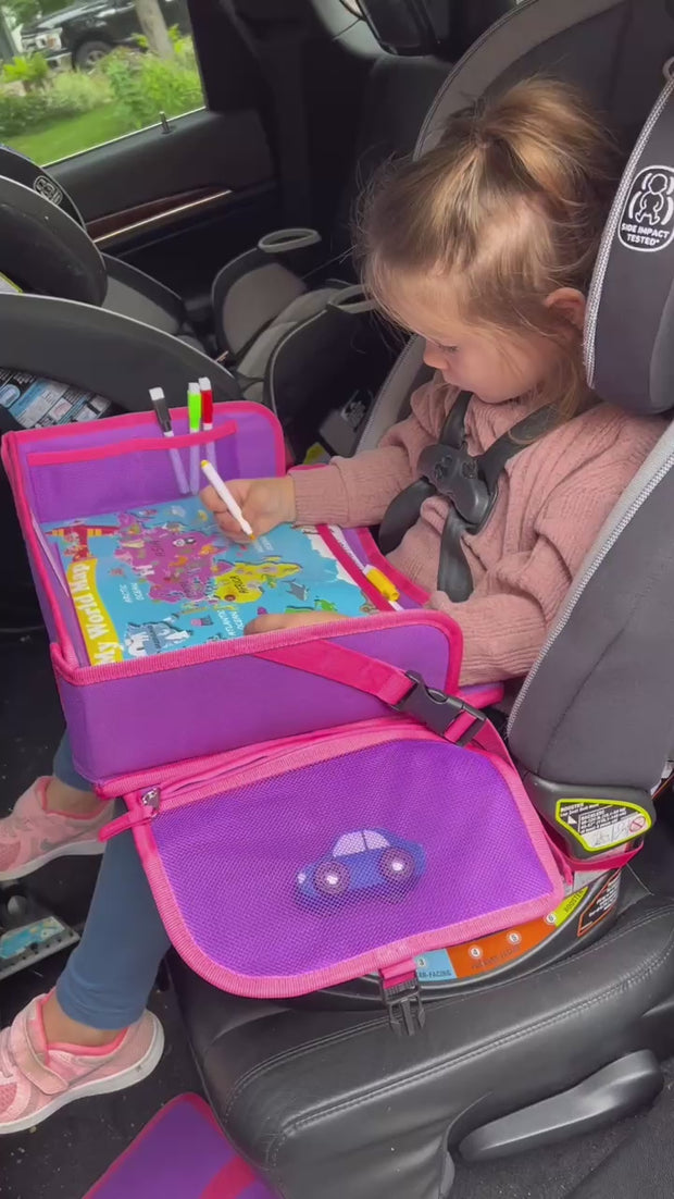 World Map Kids Car Seat Travel Tray Waterproof Surface With Dry Erase Board  Toddler Activity Tray Table Travel Organizer 